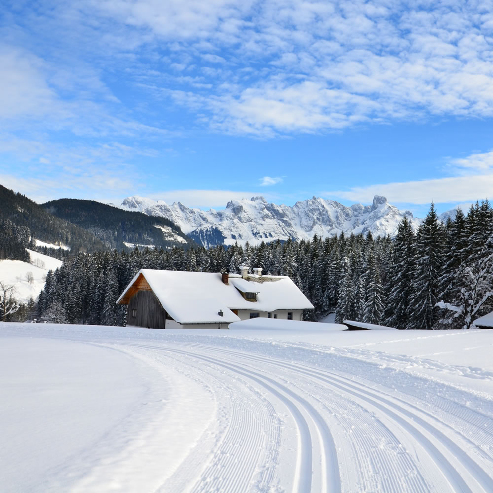 Bestens präparierte Langlaufloipe im Lammertal
